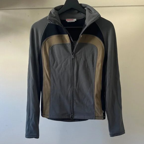 Vintage Prada athletic contrast panel scuba knit fleece fitted zip up jacket - Picture 1 of 16